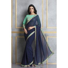 NAVY BLUE AND RAMA GREEN TWO TONE PARTY STYLE SAREE